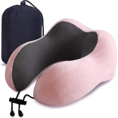 HYKJCSS Reisekissen Nackenkissen Memory Foam Reisekissen Baumwolle Reise Nackenkissen Mit Aufbewahrungstasche Für Flugzeuge Nackenhörnchen(Pink)