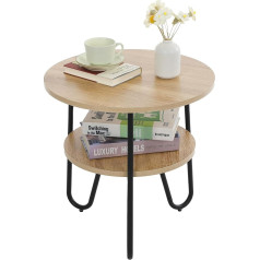 Mingone Coffee Table Round Side Table 2 Shelves Sofa Table Modern with Storage Space Small Table for Living Room Bedroom Balcony Wood Colour