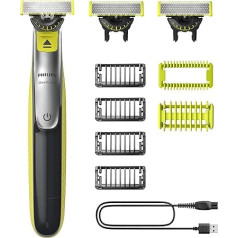 Philips OneBlade 360 Face & Body Electric Beard Trimmer, Razor and Body Groomer for Trimming, Styling and Razors, 3 x 360 Blades, 4 x Trimming Attachments (1, 2, 3, 5 mm), 2 x Body Attachments,