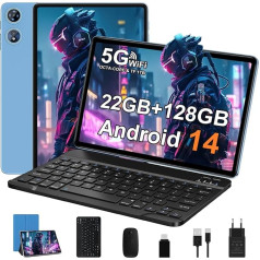 Tablet Android 14 Tablet 10 Inch with Octa-Core 2.0 GHz, 22GB RAM + 128GB ROM TF 1TB, 5G WiFi, Bluetooth 5.0, 8000mAh, Tablet Widevine L1, 5MP + 8MP, FHD, GPS, 2-in-1 Tablet with Keyboard and Mouse,