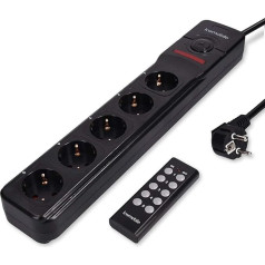 kwmobile Wireless Power Strip with Remote Control – 2 m Cable Length – Power Strip with 5 Protective Contact Slots – Multiple Socket Strip in Black