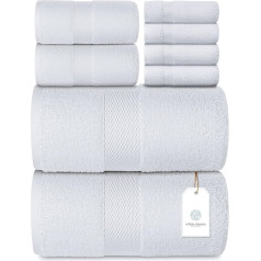 Luxury White Bath Towel Set 8 Pieces 100% Turkish Cotton Highly Absorbent Towels for Bathroom 2 Luxury Bath Towels 700gsm 2 Hand Towels 4 Washcloths