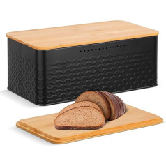 Worephu Bread Bin Bread Storage Box with Bamboo Lid Black Bread Storage Container Kitchen Countertop Organizer (Black)