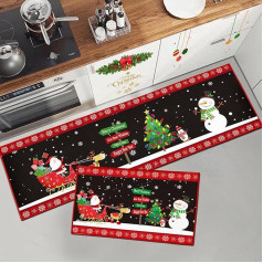 HZVRTN Christmas Rug Non-Slip Washable Santa Print Rug for Kitchen, Hallway, Living Room, Office, Children's Room, Christmas Decoration for Home (Christmas H, 43 x 75 + 43 x 150 cm)