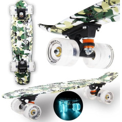 WeLLIFE Skateboard Mini Cruiser RGX Skateboard 22 Inches 56 cm for Teenagers Adults Bright Wheels PU 78A with LED Flash Light ABEC-7RS ... (Military)