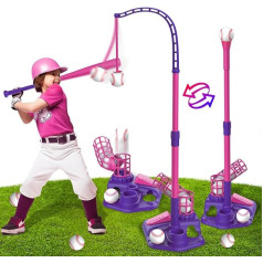 VATOS 3 in 1 T Ball Sets for Kids, Tea Ball Toy Sets with Hanging Baseball Eject, Baseball Batting T-Shirt, Adjustable Height, Tea Ball, Batting T-Shirt, Outdoor Toy, Gift for Girls,