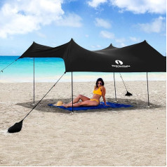 Red Suricata Family Beach Parasol - Sun Shade Canopy | UPF 50 UV Protection | Tent with 4 Aluminium Poles, 4 Pole Anchors, 4 Sandbag Anchors | Large & Portable Shelter Tarp