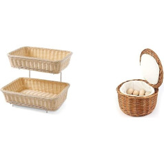 HENDI 561201 Bread Basket Display, Set of 2 Bread Baskets & APS Egg Basket, Light Beige Egg Basket, Egg Container, Sturdy Willow, for Approx. 20 Eggs, Holds the Contents, Diameter Diameter 25 cm,
