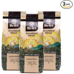 Café Britt® - Costa Rican Breakfast Blend Coffee (12 oz.) (3 Pack) - Whole Bean, Arabica Coffee, Kosher, Gluten Free, 100% Gourmet & Medium Dark Roast