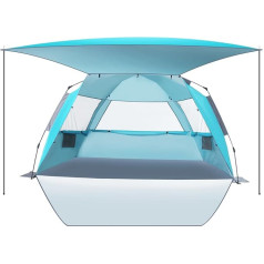 Dewur Beach Shelter for 3-4 People, Pop Up Beach Tent with Awning, UPF 50+, UV Sun Protection, Waterproof, for Families, Beach, Camping, Garden, Blue