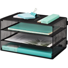 EASEPRES Letter Tray Organiser, 3 Tier Mesh Paper Holder, Storage, File Trays for A4 Files, Black