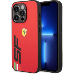 Ferrari Mobile Phone Case for iPhone 14 Pro Max in Red with Big Black SF Logo, PU Leather Protective Case, Durable & Anti-Scratch Case with Easy Snap-on & Shock Absorption