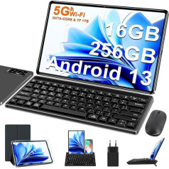 FACETEL Tablet 11 Inch Android 13 Tablet with 5G WiFi GMS Certification Octa-Core Tablet PC with 16GB RAM + 256GB ROM TF 1TB 8600mAh 2K HD 5MP + 13MP Tablet with Keyboard and Mouse Grey