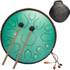 Tongue Drum - Steel Tongue Drum 14 Inch 15 Notes Handpan Instrument Steel Tongue Drum Hand Pan Drum Atheric Drum with Carry Bag, Fingerpick and Mallet for Meditation Yoga Sound Healing