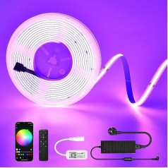 INDARUN RGB Cob LED Strip 10 m, WiFi RGB Cob LED Strip 10 m with Remote Control and App, COB LED Strip 24 V 576 LEDs/M for Home, Party, Room, Bar, TV