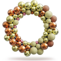 VALENTHERA Christmas Wreath with Christmas Tree Baubles – Advent Wreath Orange Gold Elegant with Christmas Baubles – Diameter 36 cm – Door Wreath Christmas Decoration