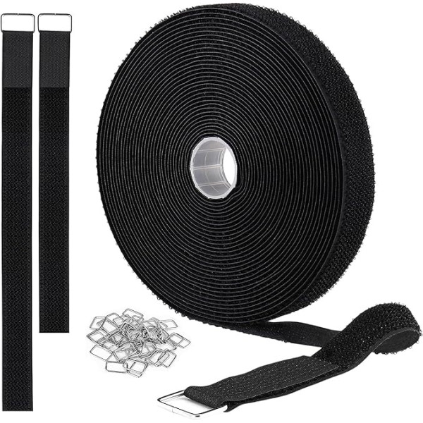 Reusable Cable Ties, 10m x 2cm, Velcro Straps with 50 Buckles, Adjustable Cable Ties, Fastening Cable Ties for Cable Management, Cable Organizer