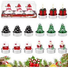 YBCCBY Pack of 18 Christmas Tea Light Candles Christmas Tea Lights Delicate Christmas Candles Christmas Decoration Candles Santa Claus Snowman Christmas Tree House Box Shape Christmas Candle for Party