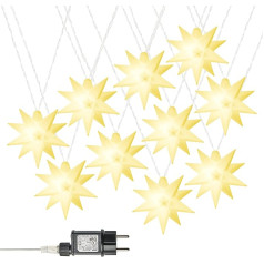 amare LED 10 star fairy lights, white, diameter of each star 12 cm, length of the chain 6.75 m (plus 5 m cable), LED colour warm white, for indoor and outdoor use, timer