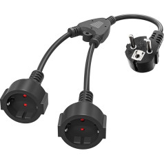Short Extension Cable with 2 Sockets - 1.5 mm², 250 V/16 A, Double Plug for Indoor and Outdoor Use