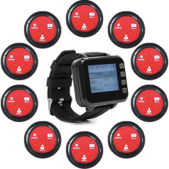 Wireless Call System Restaurant Pager Caregiver Pager with 10 Waterproof Call Buttons and 1 Clock Display Receiver Panic Alarm for Elderly Pager Suitable for Clinic, Restaurant, Cafés, Factory
