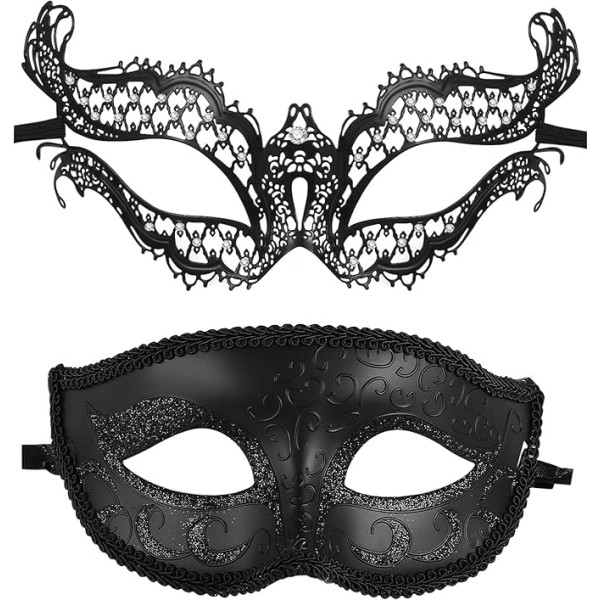 Oidea Black Masquerade Mask for Couples: Shiny Rhinestones Metal Masquerade Mask Costume Prom Party Venetian Carnival Mask