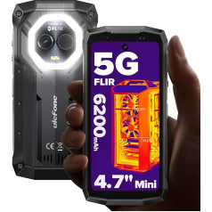 Ulefone Armor Mini 20T Pro 5G Outdoor Mobile Phone 4.7 Inch FLIR® Thermal Imaging Camera, 256GB + 16GB/2TB Android 14 50MP 33W/6200mAh IP68/69K with Torch Emergency Warning Light, Dual SIM Fingerprint