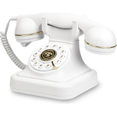 Sangyn Retro Landline Phones Classic Retro Phone with Dial Adjustable Volume Vintage Nostalgia Phone for Home Office Decoration White