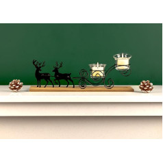 Marco Paul Christmas Candle Holder Decoration 3 Pillar Candles and Sleigh Reindeer Ornament Xmas Christmas Decoration or Christmas Table Decoration or Simple Home Accessories (2 Reindeer)