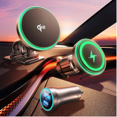 LISEN Qi2 Magsafe Car Holder with Charging Function 15 W Inductive Charging Station Car Magsafe Car Charger and USB C Car Charger Cigarette Lighter Adapter for iPhone 16 15 14 13 12 Pro Max Plus