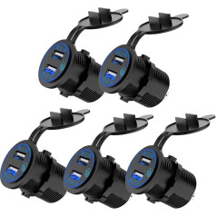 Meijeegu Car USB Charger, USB Socket 5 V 4.2 A LED Display with Touch Switch, for 12 V ~ 24 V Vehicles, RV, Boat, Motorcycle, SUV, Truck, Caravan, Marine (5 Pieces)