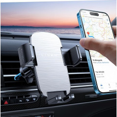 LISEN Phone Mounts for Your Car Air Vent [Military Stable] Universal Car Phone Holder with Metal Air Vent Clip, Phone Car Mount for iPhone 15 Pro Max 14 13 12, Silver