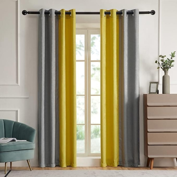 Blackout Curtains for Living Room Thermal Insulated Room Darkening Curtains Window Curtains for Bedroom Grommet Grey Yellow 63