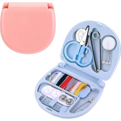 AHQiZFX Mini Travel Sewing Kit, Portable Sewing Tool Kit, DIY Sewing Accessories, Plastic Sewing Kit, Beginner, Emergency Repair Kit with Threads, Scissors, Hand Sewing Needles (Blue, Pink), 2 Pieces
