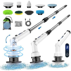 ETENTOUS Electric Cleaning Brush, Electric Cleaning Brush with 8 Replacement Brush Heads, Electric Spin Scrubber, 3 Modes, Power Scrubber with 37-140 cm Adjustable Handle for Bathroom, Kitchen, Car,