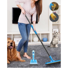CEARKTIY Carpet Rake for Pet Hair Removal, Reusable Pet Hair Remover with 60 Inch Adjustable Handle, 2 in 1 Rubber Broom and Carpet Rake, Scraper for Carpets, Mats, Couch (Long)