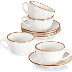ONEMORE White Ceramic Cappuccino Cups with Saucers 190ml Espresso Cups Set of 4 Coffee Shop Mocha Cream