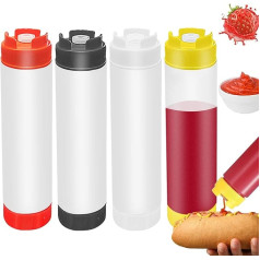 Daphilly 4 Pack 16oz Inverted Plastic Squeeze Bottles Large Valve Dispenser Spices Refillable Squeeze Bottle for Sauces Ketchup Sour Cream Self Sealing Syrup Dispenser for Restaurants