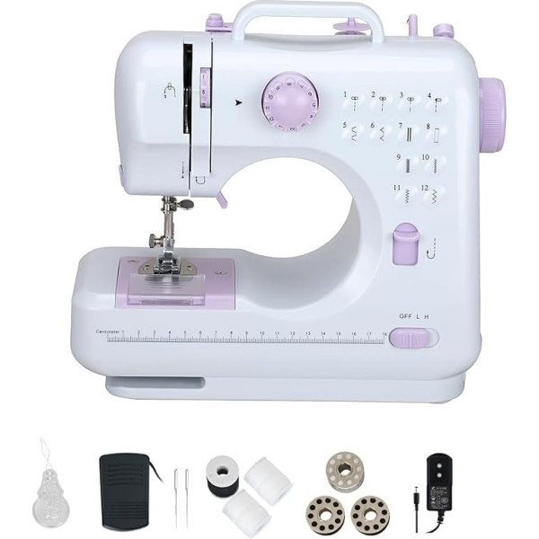 Dekaim Sewing Machine, Mini Electric Household Double Thread Sewing Machine, 505A 12 Needle, EU 220V, Suitable for Beginners