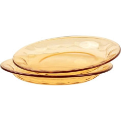 BEVIEVER 23cm Premium Glass Salad Plate Set, 2 Pack Amber Glass Plates, Glass Plates for Dinner, Salad, Fruit, Dishwasher and Microwave Safe