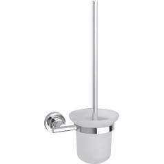 tesa LUUP Toilet Brush Set, Satin Glass and Chrome-Plated Stainless Steel - Toilet Brush Set for Wall Mounting, No Drilling, Includes Adhesive Solution - 385 mm x 160 mm x 120 mm