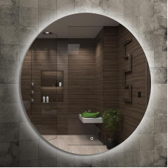 Home Glow Venti 80 cm Round Bathroom Mirror with LED Lighting, Round LED Bathroom Mirror with Touch Switch, Round Mirror with Natural White Backlit LED Light