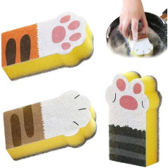 Pack of 3 Sponge Brush Cat Claw Shape Cleaning Sponge Block Thickening Decontamination Kitchen Brush Sponge Cute Household Cat Claw Sponge Cloth for Kitchen
