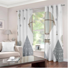 Curtains with Eyelets, Set of 2, Colourful Hot Air Balloon Opaque Curtains for Children's Room, Grey Mountains, Blackout Curtain, Opaque Curtain with Eyelets, 3D Polyester Curtains, 150 x 166 cm W x H