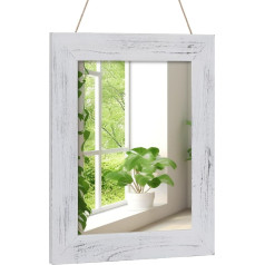 Muzilife Large Wall Mirror Made of Solid Wood, Rectangular Mirror 40 x 50 cm with Wooden Frame for Bedroom, Bathroom, Living Room, Hallway, with Linen Rope, White