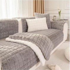 NUODWELL Rabbit Plush Sofa Cover Washable Non-Slip Soft Warm Sofa Slipcover Corner L Shape 1 2 3 Seater Thick Furniture Protector for Kids Pets (Dark Grey,110x240cm)