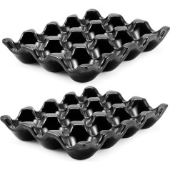 Flexzion Ceramic Egg Tray for 12 Cups - Whole Dozen Porcelain Egg Holder Container Storage Organizer Decorative Serving Stand Serveware for Fridge Countertop Display 2