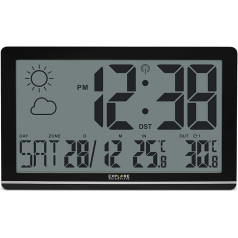 Explore Scientific RDC8001 Jumbo Radio Controlled Wall Clock, Indoor and Outdoor Temperature Display, 1 Sensor Included, Weather Forecast with Symbols, Black