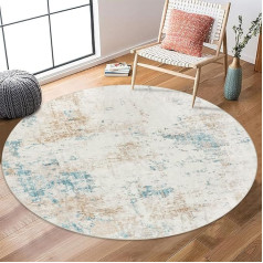 Homcomodar Round Rugs 120 cm Circle Washable Area Rugs for Living Room Soft Low-Pile Rugs with Non-Slip Backing Abstract Rug for Children's Room Children's Room Beige