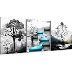 Coonoor Canvas Pictures Wall Art for Living Room Wall Decor, Black and White Paintings for Bedroom and Bathroom, Modern Canvas Art Prints Abstract Pictures Home Decor (3 Pcs. - Blue Stone)